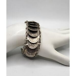 Vintage Egyptian Style Coin Bracelet Dangle Middle Eastern Boho